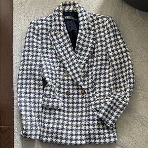 Zara houndstooth blue/white blazer - never worn